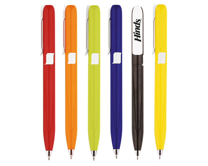 BOLIGRAFO PLASTICO CON CUERPO DE COLOR, PUNTA CROMADA Y CLIP BLANCO C157